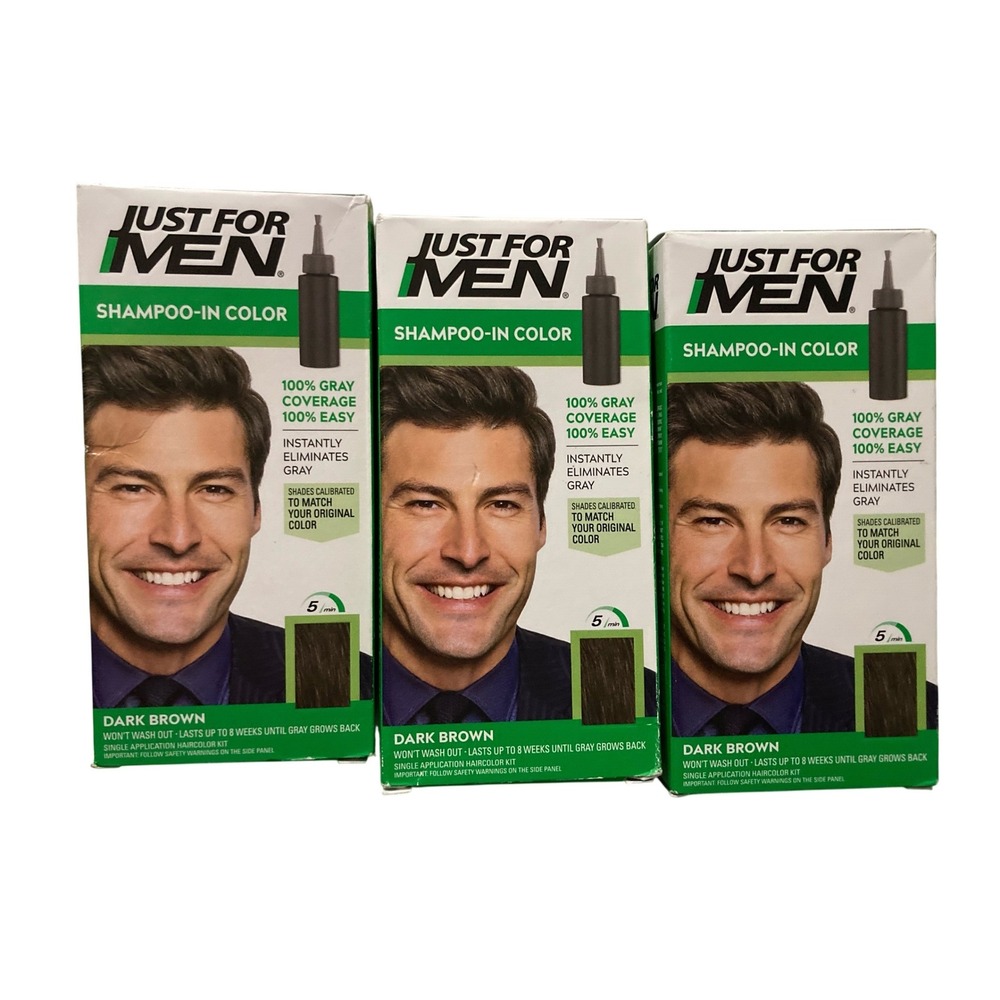 3 Pack Just For Men Shampoo-In Color H-45 Dark Brown Gray Coverage Hair Dye